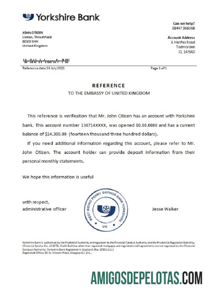 Referência do Yorkshire Bank do Reino Unido exemplo